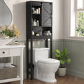 Over The Toilet Storage Cabinet Bathroom Shelves Organizer Space Saver Freestanding Bathroom Shelf with Doors Anti-Tip Device Adjustable Shelf(Black)