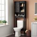 Over The Toilet Storage Cabinet Bathroom Shelves Organizer Space Saver Freestanding Bathroom Shelf with Doors Anti-Tip Device Adjustable Shelf(Black)