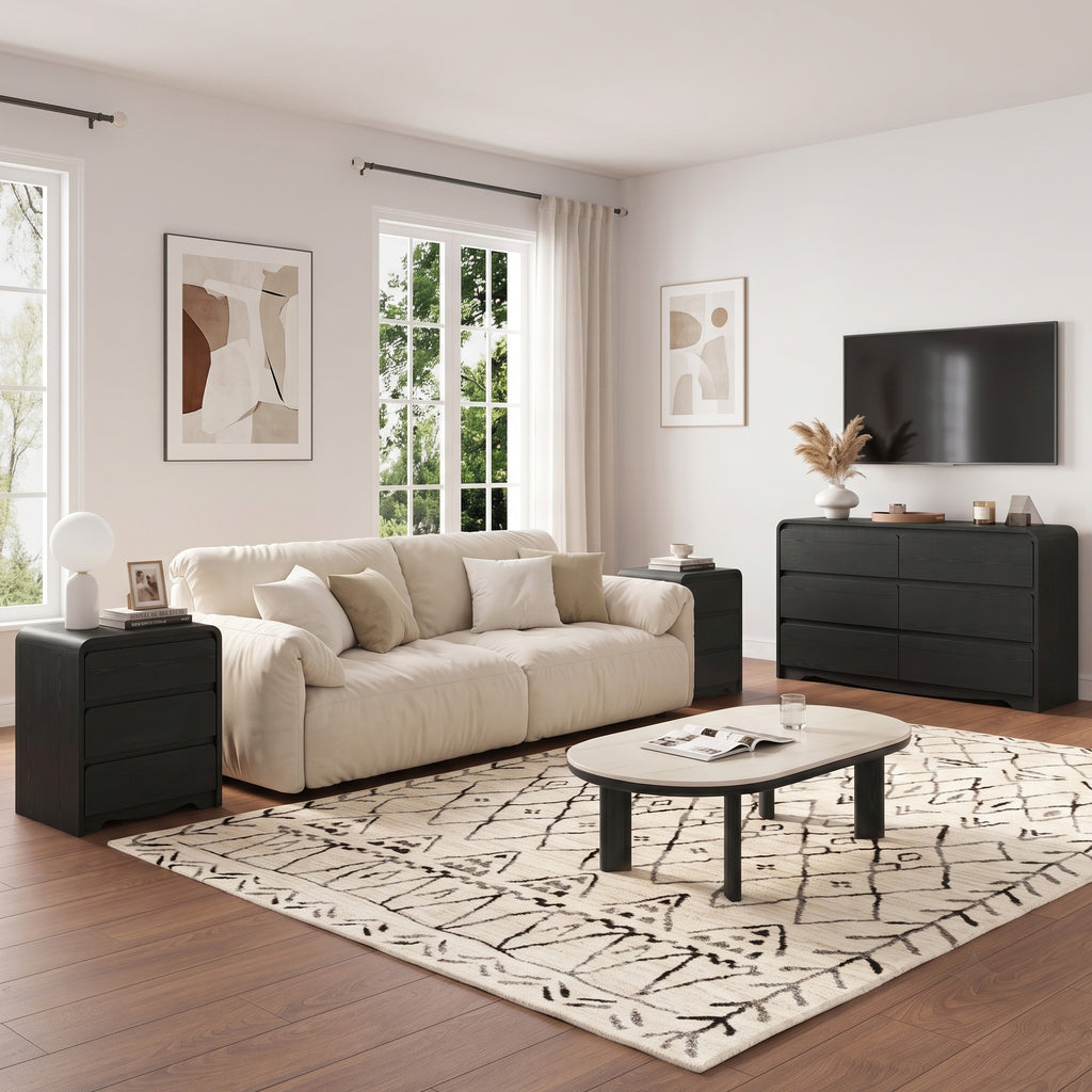 3 Piece Dresser Nightstand Set, 6 Drawer Dresser & 3 Drawer Nightstands set of 2, Modern Bedroom Furniture Set for Living Room, Black