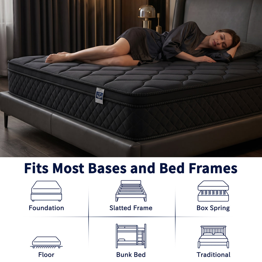 OJMX 10" Queen Mattress, Cooling Gel Memory Foam Hybrid Mattress with Pocket Spring, Medium Firm Queen Size Mattress, Pressure Relief, Adult, CertiPUR-US