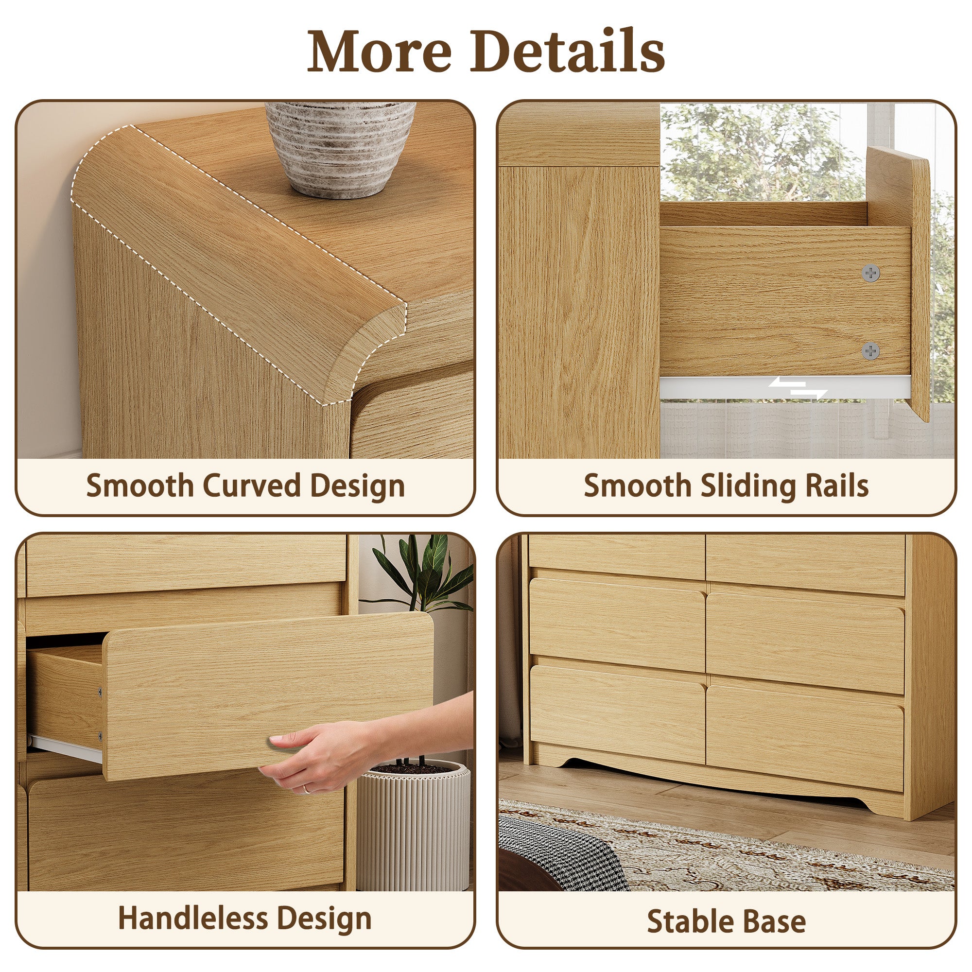 3 Piece Dresser Nightstand Set, 6 Drawer Dresser & 3 Drawer Nightstands set of 2, Modern Bedroom Furniture Set for Living Room, Natural Oak
