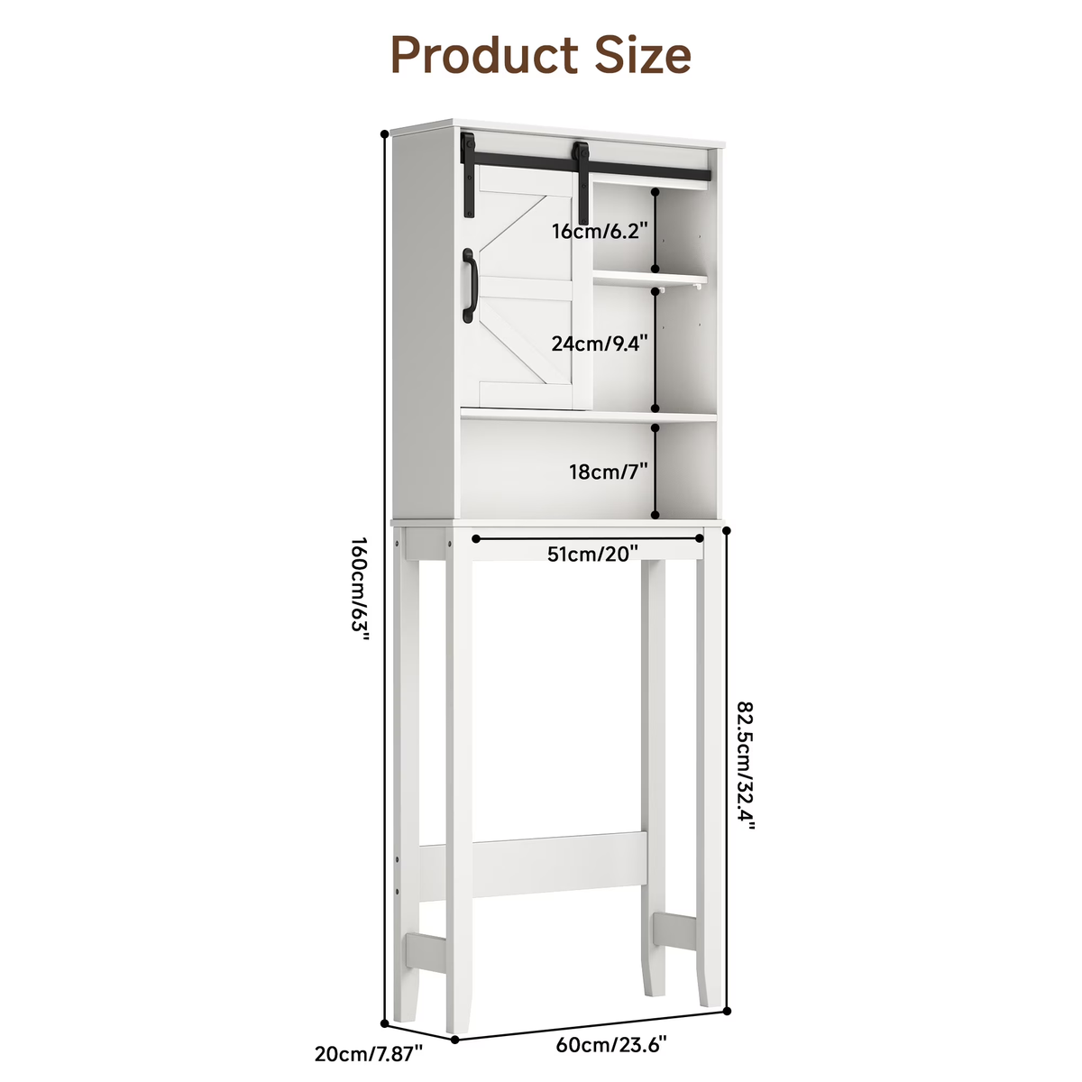 Over The Toilet Storage Cabinet Bathroom Shelves Organizer Space Saver Freestanding Bathroom Shelf with Doors Anti-Tip Device Adjustable Shelf(White)