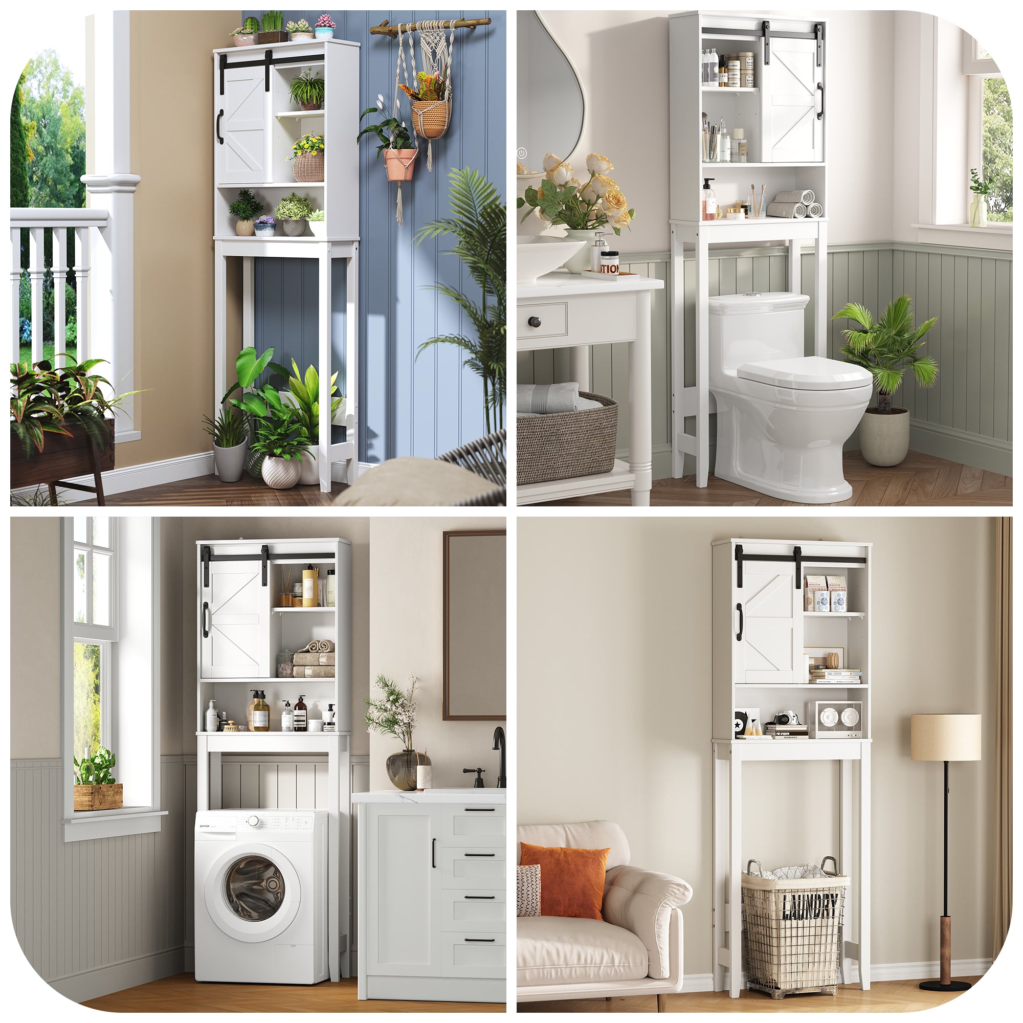 Over The Toilet Storage Cabinet Bathroom Shelves Organizer Space Saver Freestanding Bathroom Shelf with Doors Anti-Tip Device Adjustable Shelf(White)