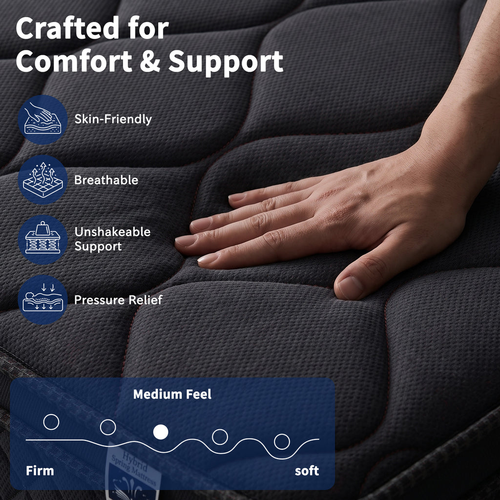 OJMX 10" Full Mattress, Cooling Gel Memory Foam Hybrid Mattress with Pocket Spring, Medium Firm Full Size Mattress, Pressure Relief, Adult, CertiPUR-US