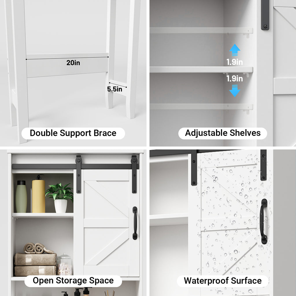 Over The Toilet Storage Cabinet Bathroom Shelves Organizer Space Saver Freestanding Bathroom Shelf with Doors Anti-Tip Device Adjustable Shelf(White)