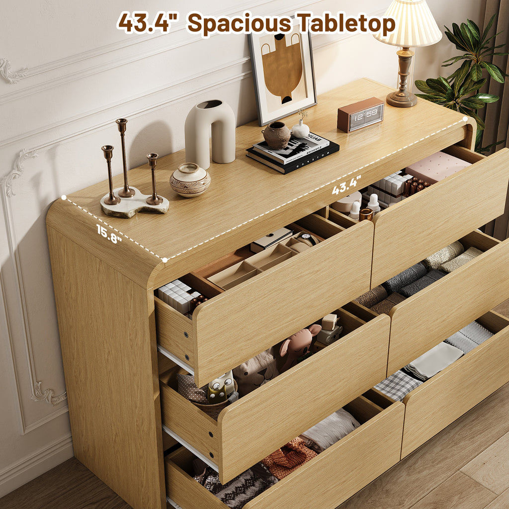 3 Piece Dresser Nightstand Set, 6 Drawer Dresser & 3 Drawer Nightstands set of 2, Modern Bedroom Furniture Set for Living Room, Natural Oak