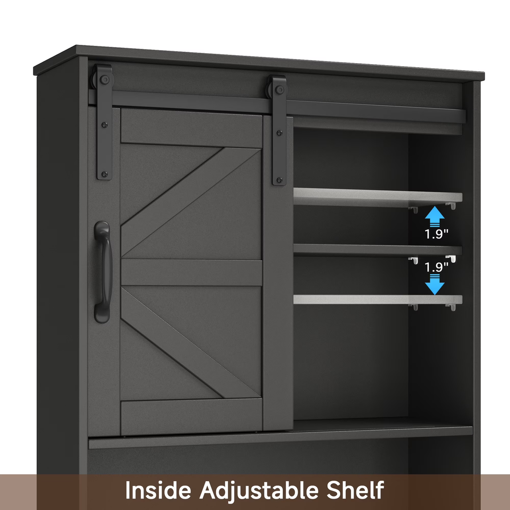 Over The Toilet Storage Cabinet Bathroom Shelves Organizer Space Saver Freestanding Bathroom Shelf with Doors Anti-Tip Device Adjustable Shelf(Black)