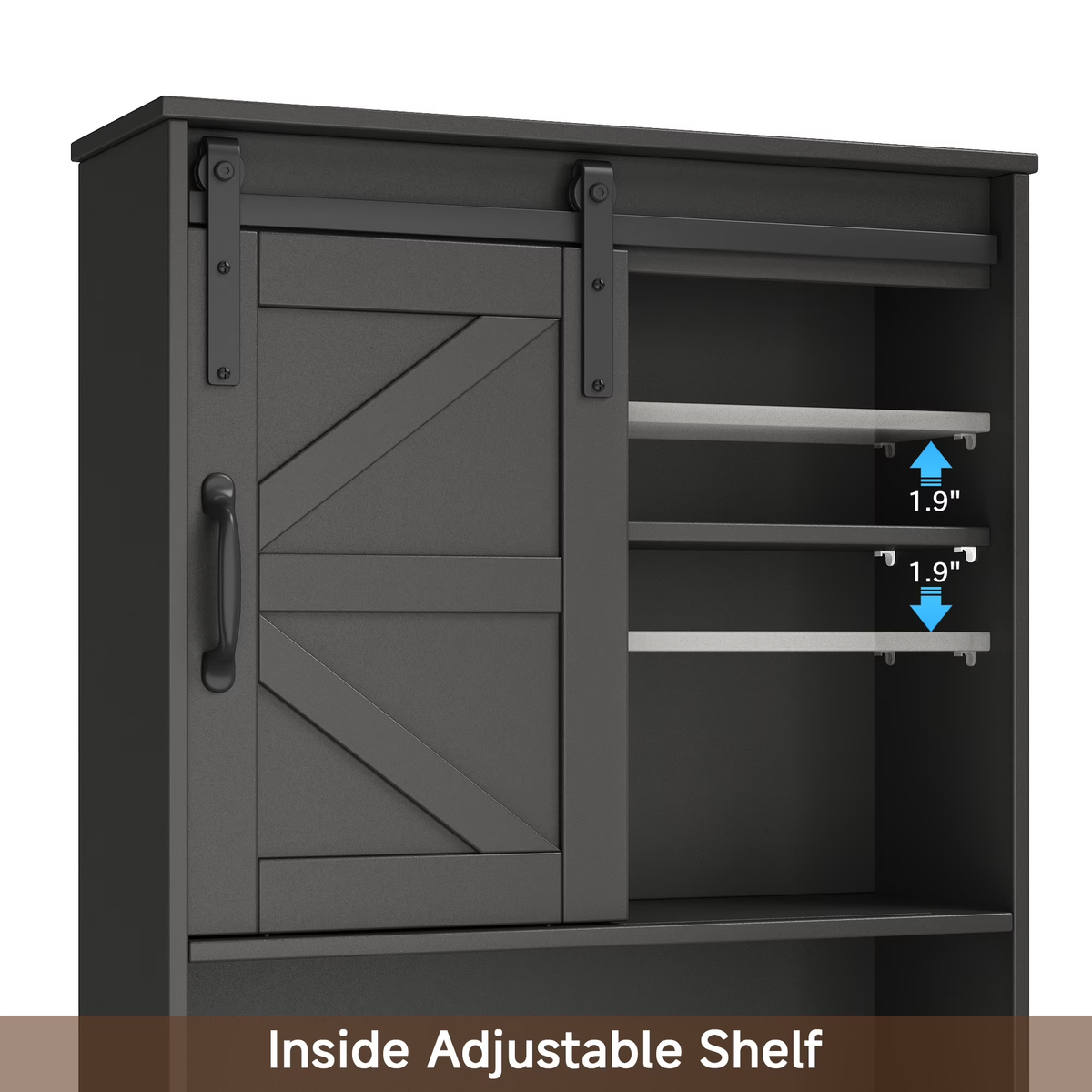 Over The Toilet Storage Cabinet Bathroom Shelves Organizer Space Saver Freestanding Bathroom Shelf with Doors Anti-Tip Device Adjustable Shelf(Black)