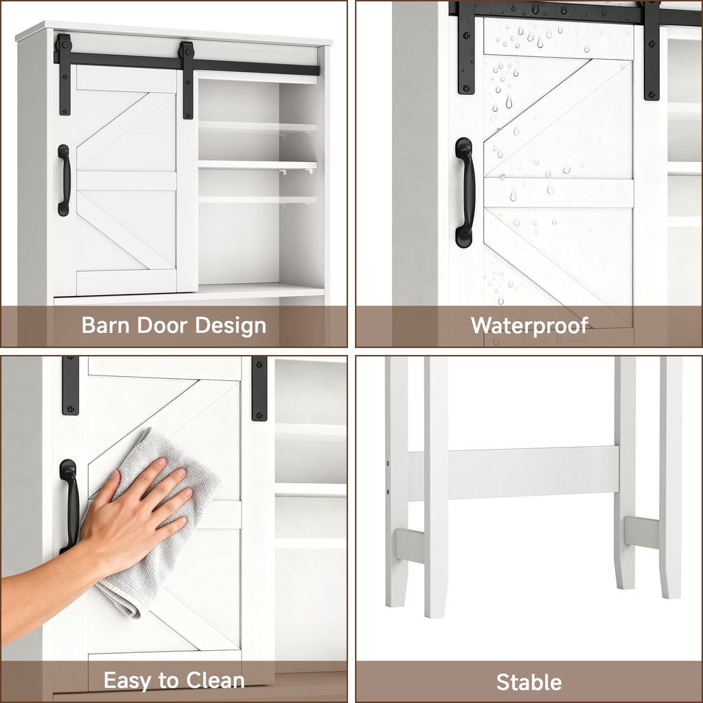 Over The Toilet Storage Cabinet Bathroom Shelves Organizer Space Saver Freestanding Bathroom Shelf with Doors Anti-Tip Device Adjustable Shelf(White)
