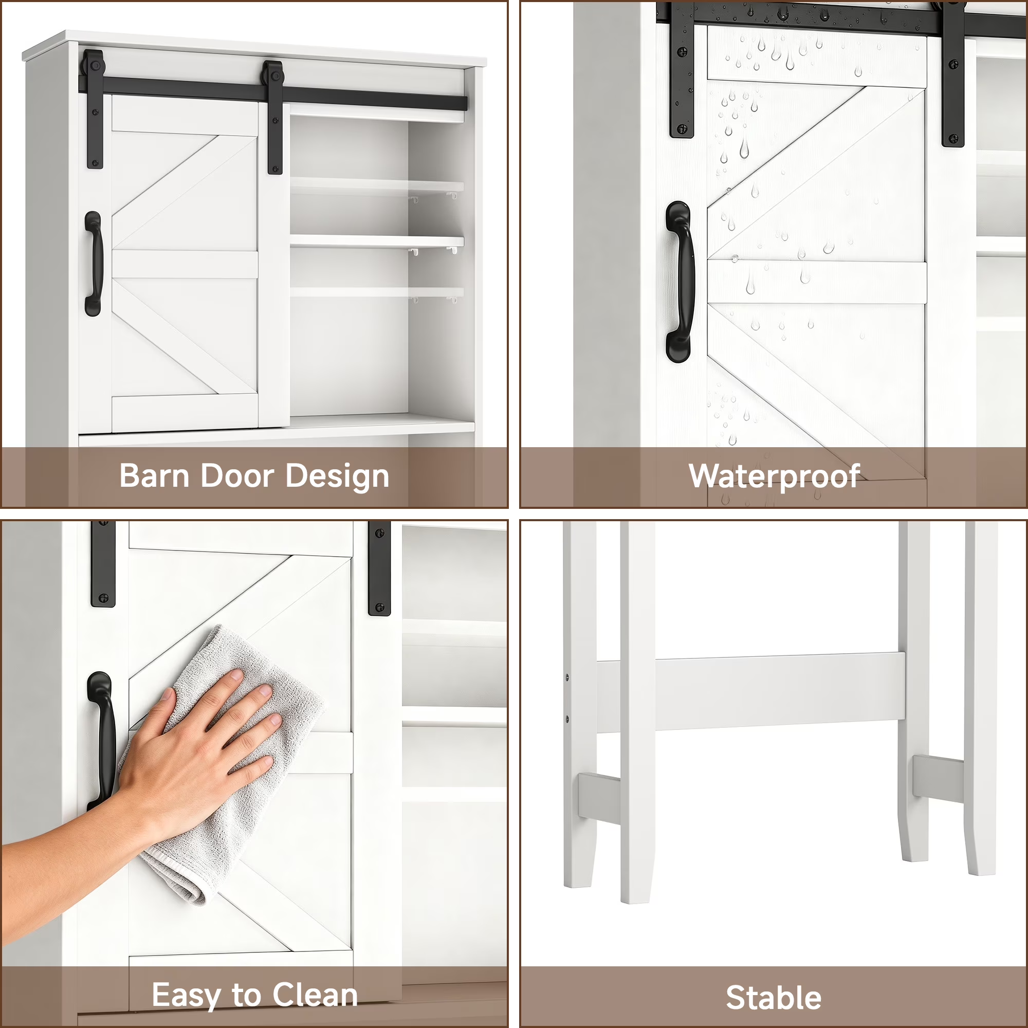 Over The Toilet Storage Cabinet Bathroom Shelves Organizer Space Saver Freestanding Bathroom Shelf with Doors Anti-Tip Device Adjustable Shelf(White)