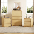 3 Piece Dresser Nightstand Set, 5 Drawer Dresser & 3 Drawer Nightstands set of 2, Modern Bedroom Furniture Set for Living Room, Natural Oak