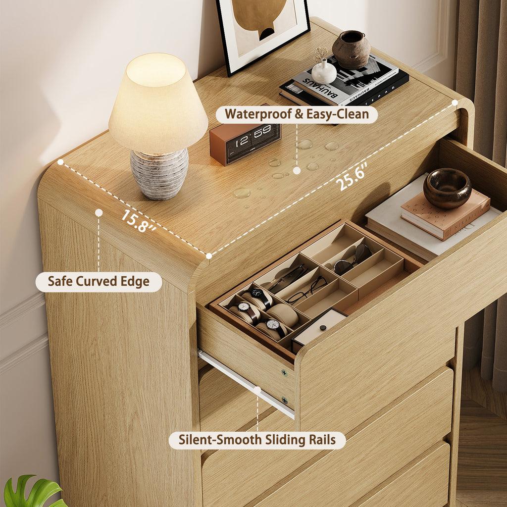 3 Piece Dresser Nightstand Set, 5 Drawer Dresser & 3 Drawer Nightstands set of 2, Modern Bedroom Furniture Set for Living Room, Natural Oak