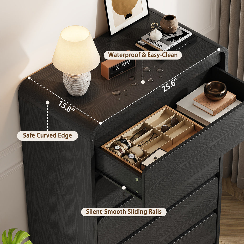 3 Piece Dresser Nightstand Set, 5 Drawer Dresser & 3 Drawer Nightstands set of 2, Modern Bedroom Furniture Set for Living Room, Black