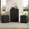 3 Piece Dresser Nightstand Set, 5 Drawer Dresser & 3 Drawer Nightstands set of 2, Modern Bedroom Furniture Set for Living Room, Black