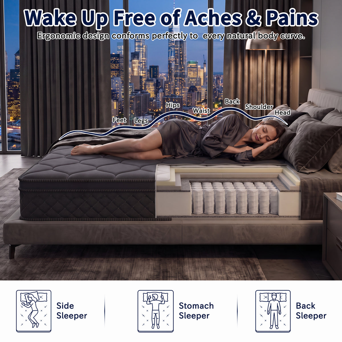 OJMX 12" Queen Mattress, Cooling Gel Memory Foam Hybrid Mattress with Pocket Spring, Medium Firm Queen Size Mattress, Pressure Relief, Adult, CertiPUR-US
