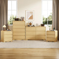 OJMX Bedroom Sets of 4, 6 Drawer Dresser & 5 Drawer Tall Dresser and 3 Drawer Nightstands Set of 2 with Charging Station, 4 Piece Wood Bedroom Dresser Sets, Natural