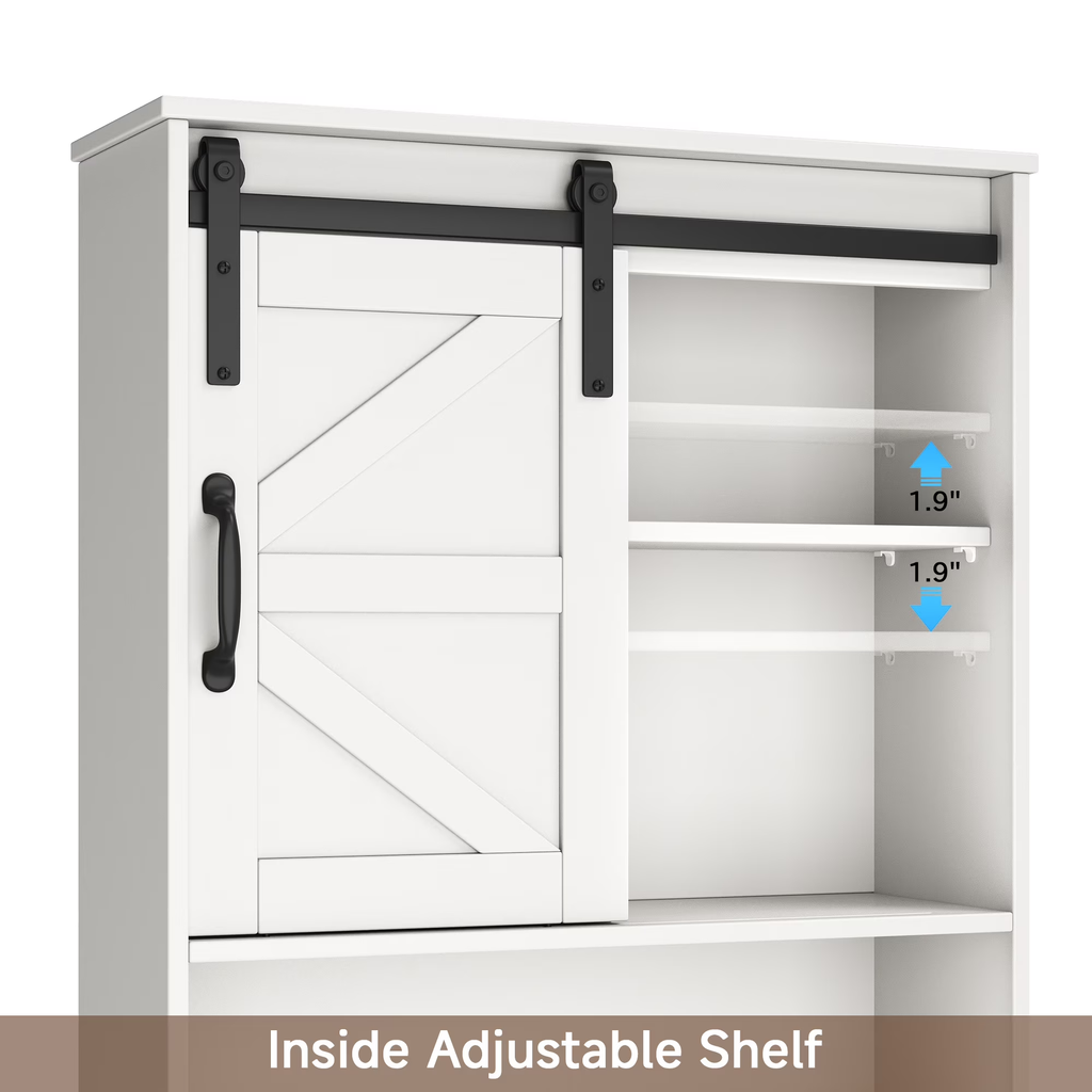 Over The Toilet Storage Cabinet Bathroom Shelves Organizer Space Saver Freestanding Bathroom Shelf with Doors Anti-Tip Device Adjustable Shelf(White)