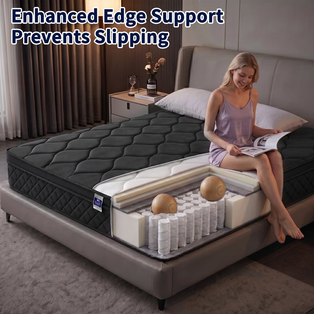 OJMX 12" Queen Mattress, Cooling Gel Memory Foam Hybrid Mattress with Pocket Spring, Medium Firm Queen Size Mattress, Pressure Relief, Adult, CertiPUR-US