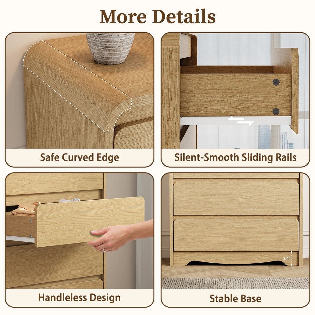 3 Piece Dresser Nightstand Set, 5 Drawer Dresser & 3 Drawer Nightstands set of 2, Modern Bedroom Furniture Set for Living Room, Natural Oak